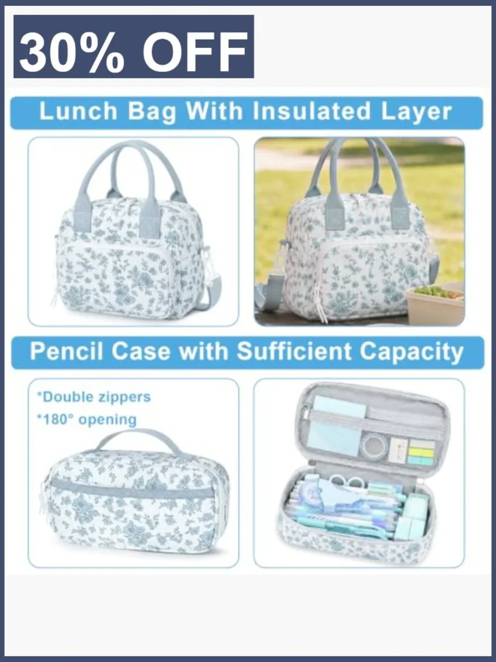 3-Piece Corduroy Backpack Set with Lunch Box & Pencil Case, Large Capacity,